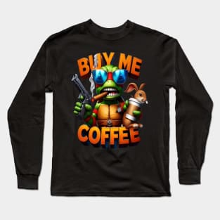 Armed Reptiles Morning Brew Buy Me A Coffee Long Sleeve T-Shirt